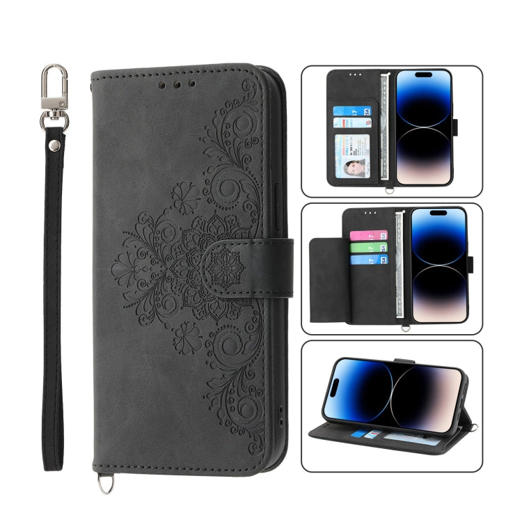 Skin-feel Flowers Embossed Wallet Leather Phone Case, For iPhone 14, For iPhone 14 Plus, For iPhone 14 Pro, For iPhone 14 Pro Max