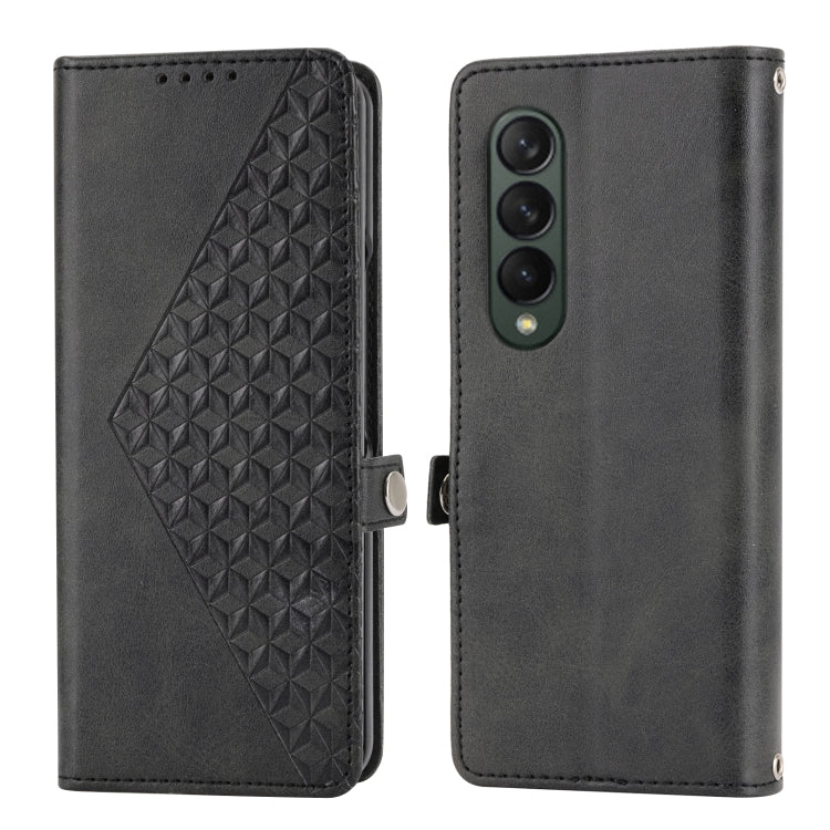 Cubic Grid Calf Texture Leather Phone Case with Neck Lanyard, For Samsung Galaxy Z Fold4, For Samsung Galaxy Z Fold3 5G, For Samsung Galaxy Z Flip4, For Samsung Galaxy Z Flip3 5G