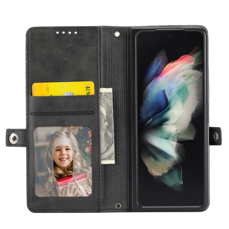 Cubic Grid Calf Texture Leather Phone Case with Neck Lanyard, For Samsung Galaxy Z Fold4, For Samsung Galaxy Z Fold3 5G, For Samsung Galaxy Z Flip4, For Samsung Galaxy Z Flip3 5G