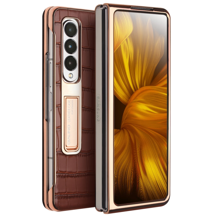 QIALINO 2 in 1 Crocodile Pattern Genuine Leather + PC Phone Case, For Samsung Galaxy Z Fold3 5G/W22 5G