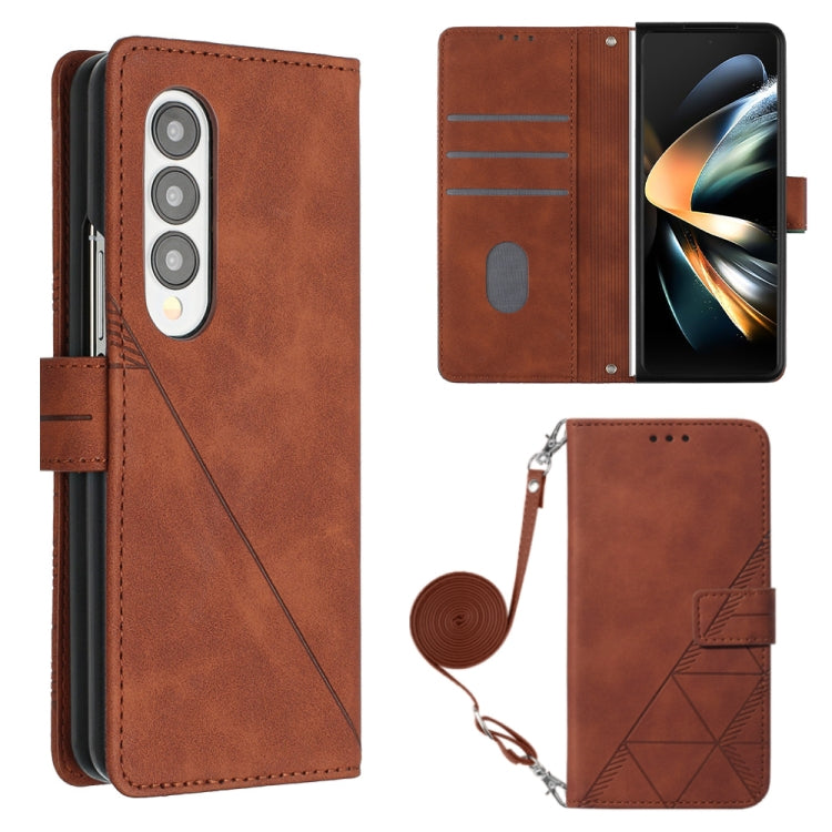 Crossbody 3D Embossed Flip Leather Phone Case, For Samsung Galaxy Z Fold3 5G, For Samsung Galaxy Z Fold4
