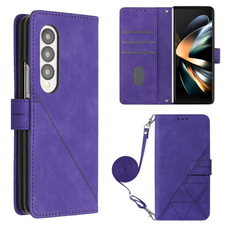 Crossbody 3D Embossed Flip Leather Phone Case, For Samsung Galaxy Z Fold3 5G, For Samsung Galaxy Z Fold4