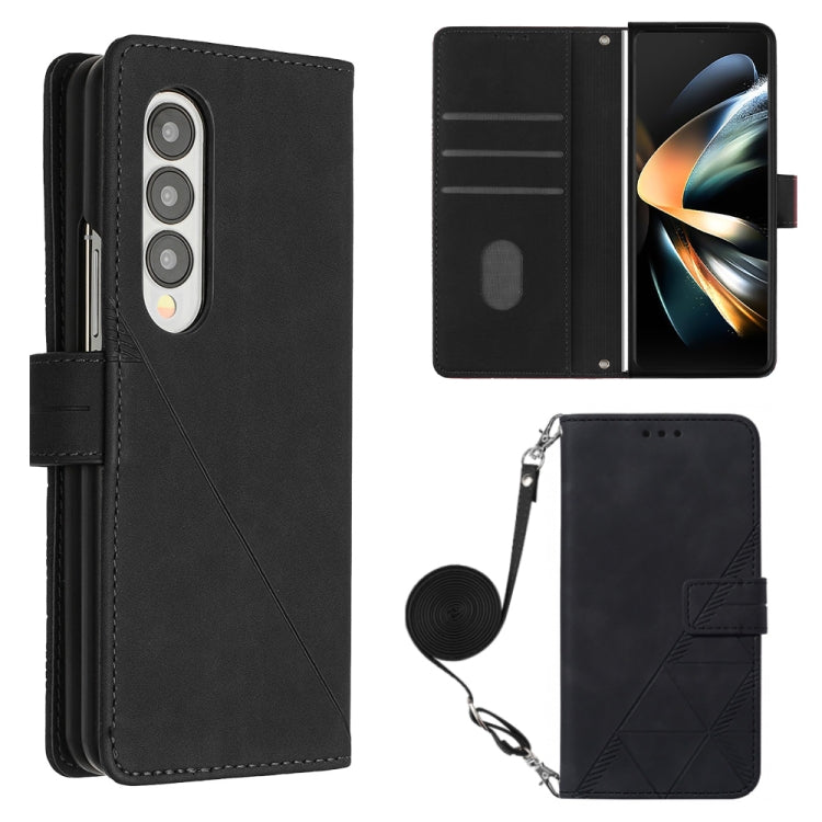 Crossbody 3D Embossed Flip Leather Phone Case, For Samsung Galaxy Z Fold3 5G, For Samsung Galaxy Z Fold4