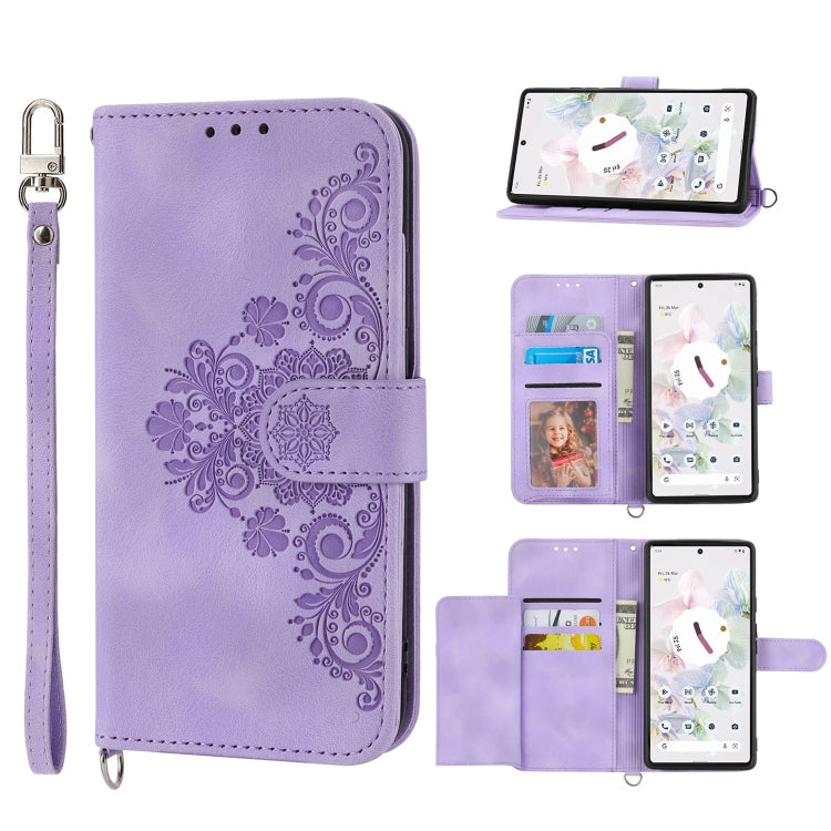 Skin-feel Flowers Embossed Wallet Leather Phone Case, For Sony Xperia 10 IV, For Sony Xperia 1 IV, For Google Pixel 6, For Google Pixel 6 Pro, For Google Pixel 6a, For Google Pixel 7 5G, For Google Pixel 7 Pro 5G