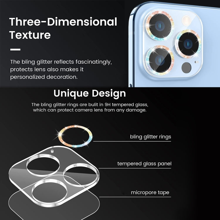 Glitter Ring Tempered Glass Camera Lens Film, For iPhone 14, For iPhone 14 Plus, For iPhone 14 Pro, For iPhone 14 Pro Max