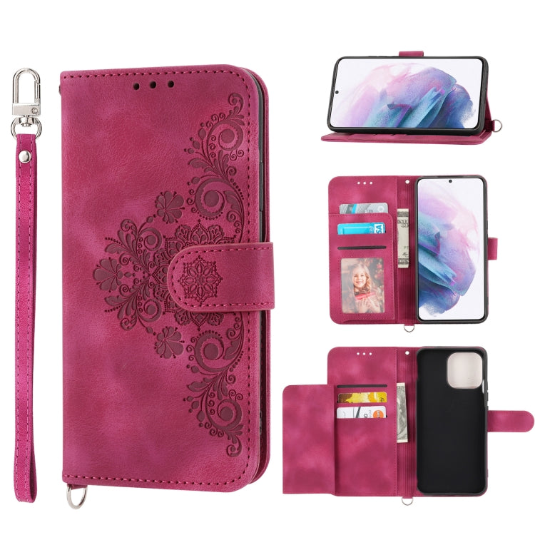 Skin-feel Flowers Embossed Wallet Leather Phone Case, For Samsung Galaxy S22 Ultra 5G, For Samsung Galaxy S22+ 5G, For Samsung Galaxy S22 5G