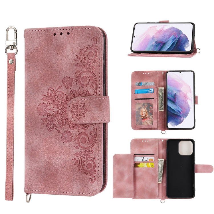 Skin-feel Flowers Embossed Wallet Leather Phone Case, For Samsung Galaxy S22 Ultra 5G, For Samsung Galaxy S22+ 5G, For Samsung Galaxy S22 5G