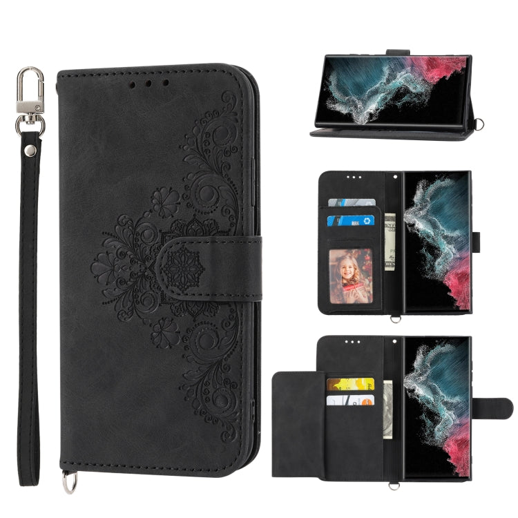 Skin-feel Flowers Embossed Wallet Leather Phone Case, For Samsung Galaxy S22 Ultra 5G, For Samsung Galaxy S22+ 5G, For Samsung Galaxy S22 5G
