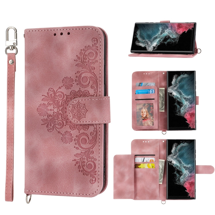 Skin-feel Flowers Embossed Wallet Leather Phone Case, For Samsung Galaxy S22 Ultra 5G, For Samsung Galaxy S22+ 5G, For Samsung Galaxy S22 5G