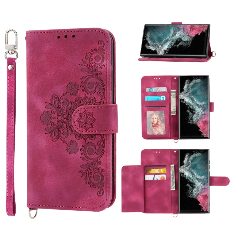 Skin-feel Flowers Embossed Wallet Leather Phone Case, For Samsung Galaxy S22 Ultra 5G, For Samsung Galaxy S22+ 5G, For Samsung Galaxy S22 5G
