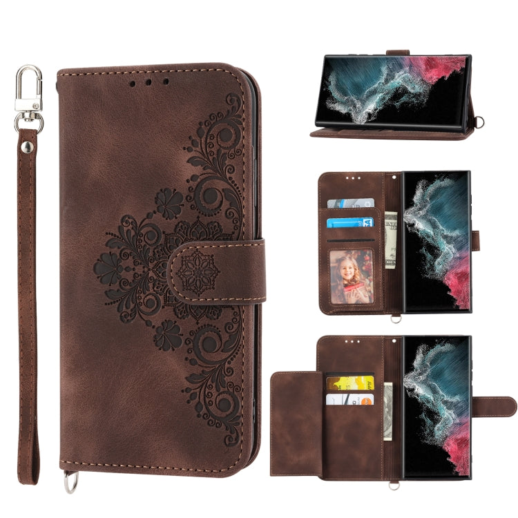 Skin-feel Flowers Embossed Wallet Leather Phone Case, For Samsung Galaxy S22 Ultra 5G, For Samsung Galaxy S22+ 5G, For Samsung Galaxy S22 5G