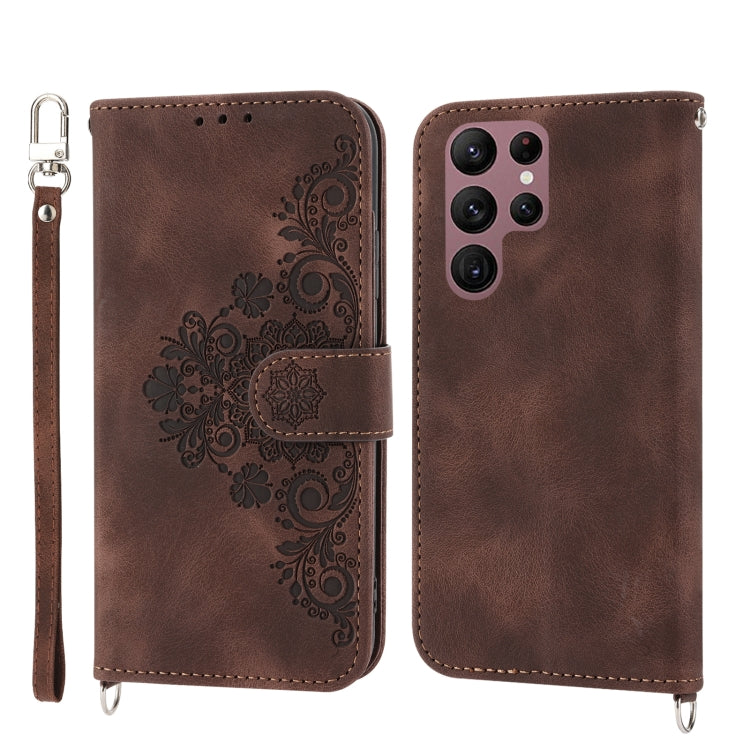 Skin-feel Flowers Embossed Wallet Leather Phone Case, For Samsung Galaxy S22 Ultra 5G, For Samsung Galaxy S22+ 5G, For Samsung Galaxy S22 5G
