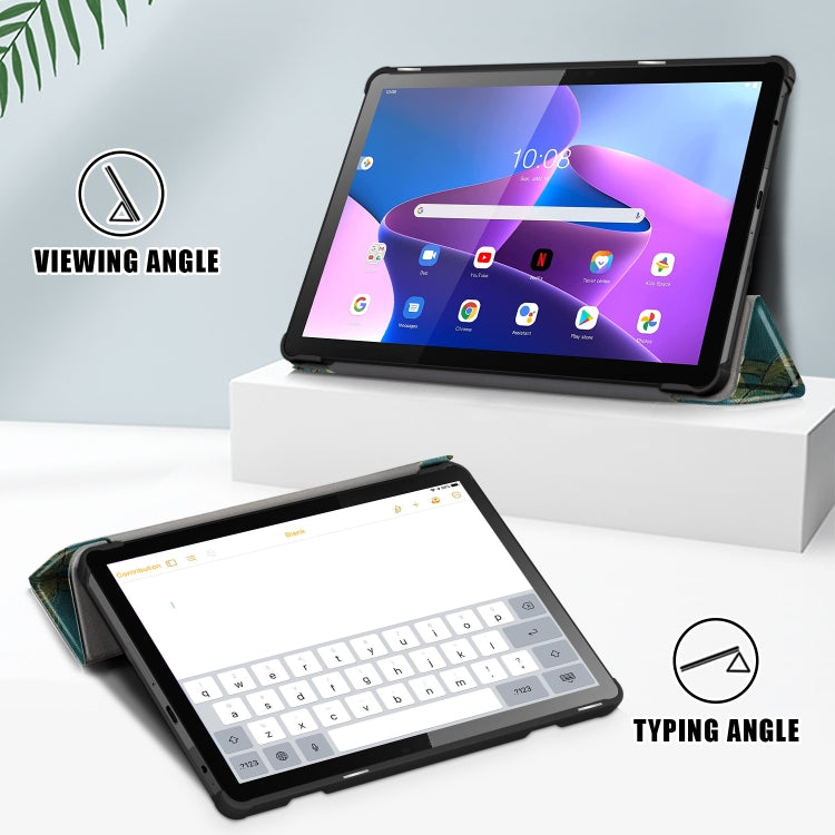 3-folding Magnetic Buckle Coloured Drawing Leather Smart Tablet Case, For Lenovo Tab M10 10.1 3rd Gen