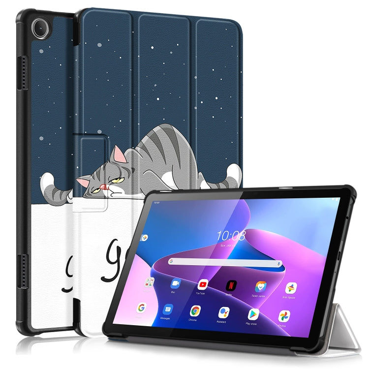 3-folding Magnetic Buckle Coloured Drawing Leather Smart Tablet Case, For Lenovo Tab M10 10.1 3rd Gen