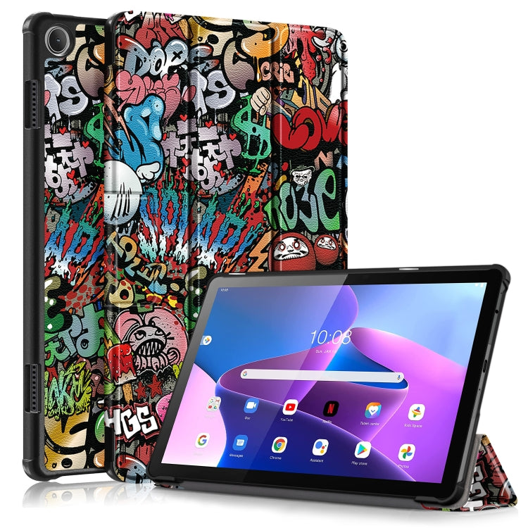 3-folding Magnetic Buckle Coloured Drawing Leather Smart Tablet Case, For Lenovo Tab M10 10.1 3rd Gen