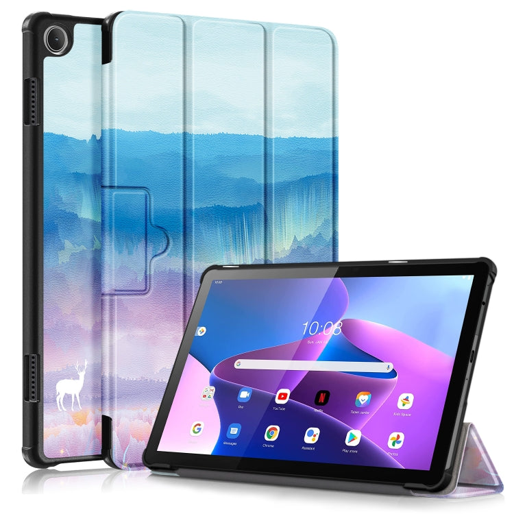 3-folding Magnetic Buckle Coloured Drawing Leather Smart Tablet Case, For Lenovo Tab M10 10.1 3rd Gen