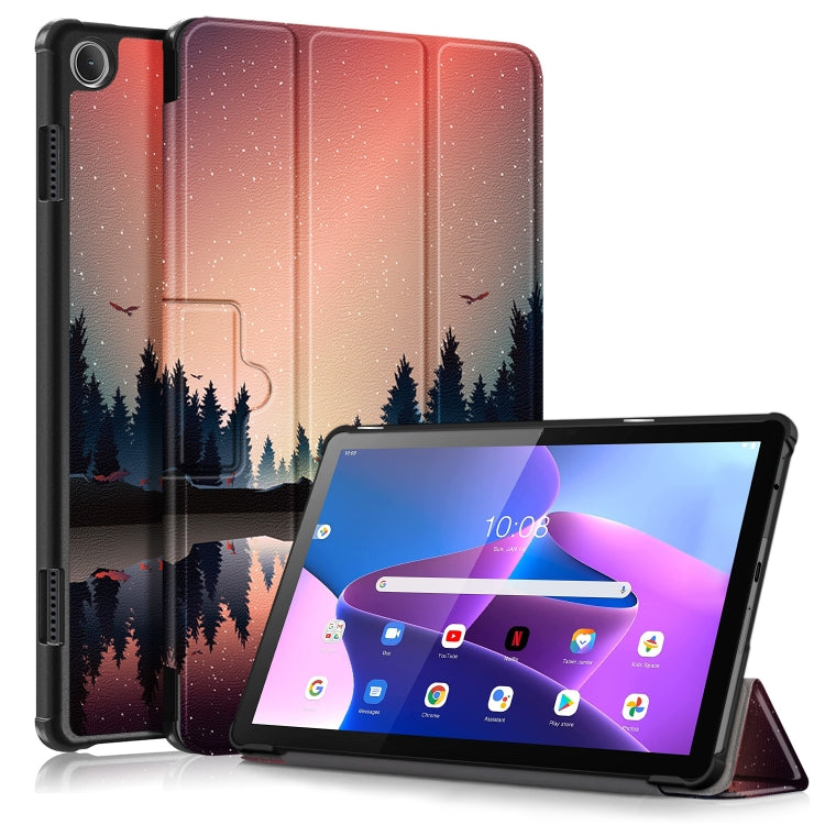 3-folding Magnetic Buckle Coloured Drawing Leather Smart Tablet Case, For Lenovo Tab M10 10.1 3rd Gen