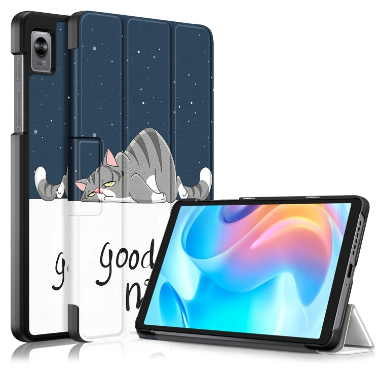 3-folding Magnetic Buckle Coloured Drawing Leather Tablet Case, For OPPO Pad 11 inch, For Realme Pad Mini 8.7