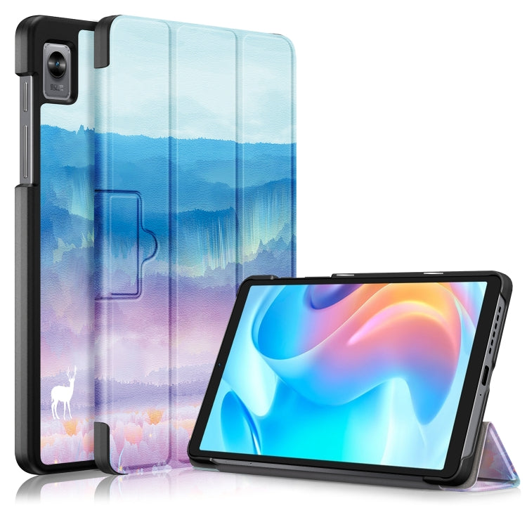 3-folding Magnetic Buckle Coloured Drawing Leather Tablet Case, For OPPO Pad 11 inch, For Realme Pad Mini 8.7