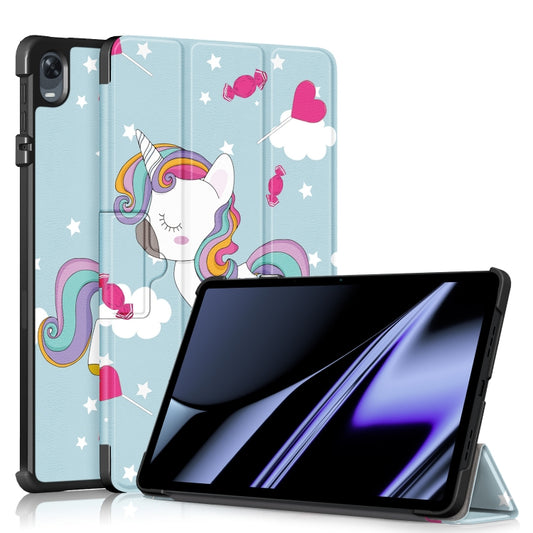 3-folding Magnetic Buckle Coloured Drawing Leather Tablet Case, For Realme Pad Mini 8.7, For OPPO Pad 11 inch