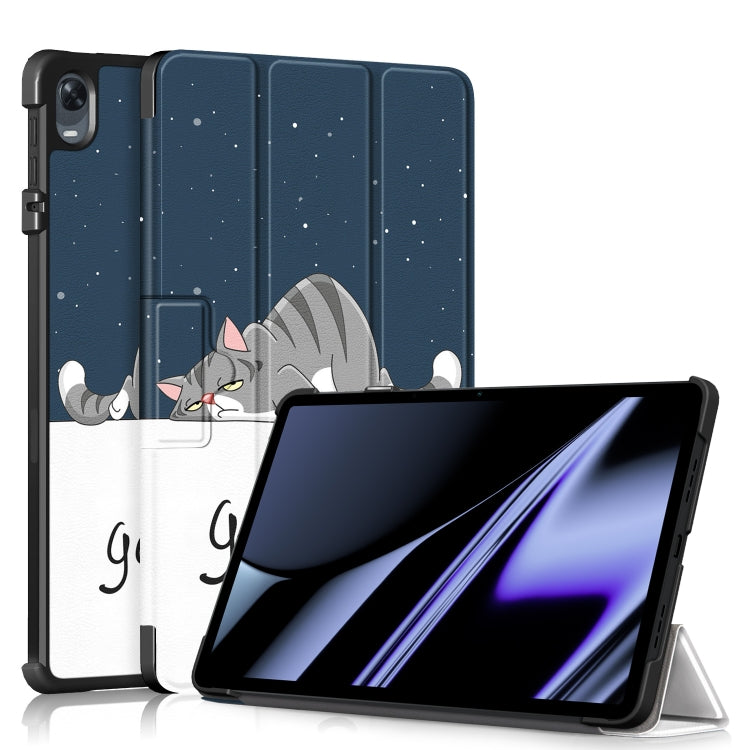 3-folding Magnetic Buckle Coloured Drawing Leather Tablet Case, For OPPO Pad 11 inch, For Realme Pad Mini 8.7