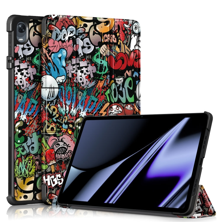 3-folding Magnetic Buckle Coloured Drawing Leather Tablet Case, For OPPO Pad 11 inch, For Realme Pad Mini 8.7