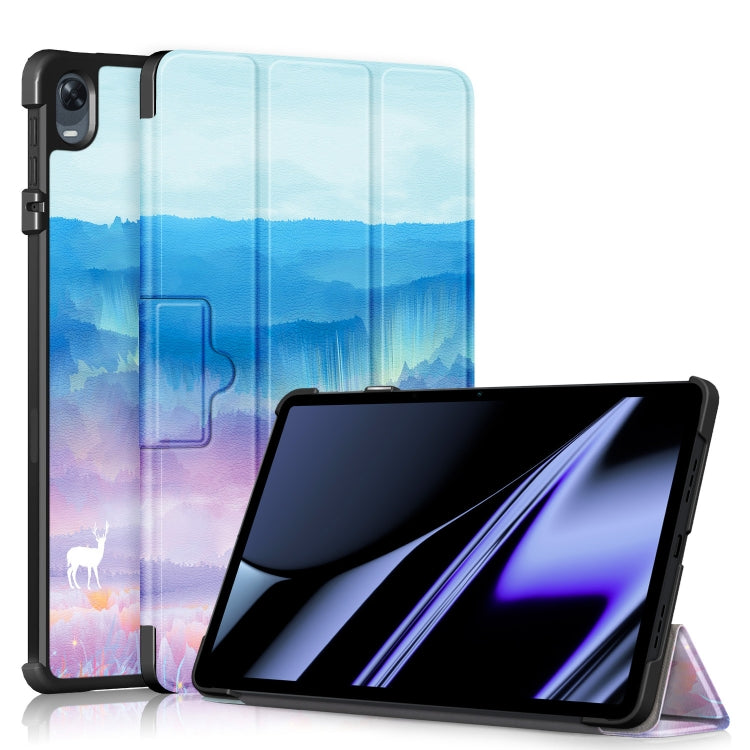 3-folding Magnetic Buckle Coloured Drawing Leather Tablet Case, For OPPO Pad 11 inch, For Realme Pad Mini 8.7