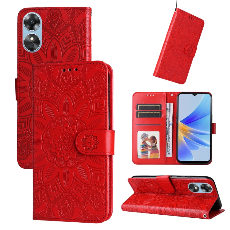 Embossed Sunflower Leather Phone Case, For Huawei nova Y70 / Y70 Plus / Enjoy 50, For Huawei nova Y90 / Enjoy 50 Pro, For Honor X8 5G / X6, For OPPO A17, For Samsung Galaxy A14 5G