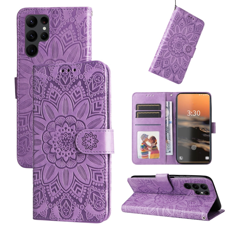 Embossed Sunflower Leather Phone Case, For Samsung Galaxy S23 5G, For Samsung Galaxy S23+ 5G, For Samsung Galaxy S23 Ultra 5G