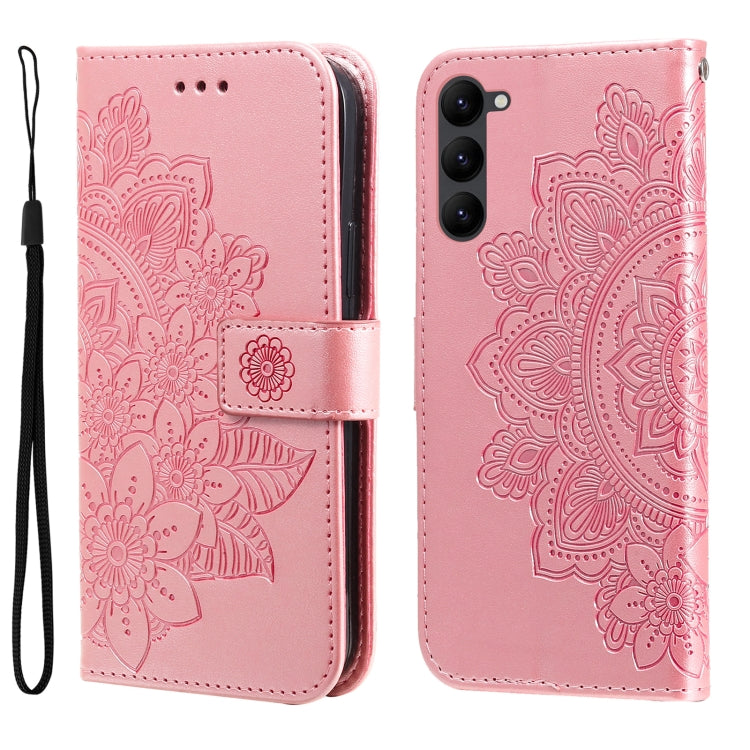 7-petal Flowers Embossing Leather Phone Case, For Samsung Galaxy S23 5G, For Samsung Galaxy S23+ 5G, For Samsung Galaxy S23 Ultra 5G