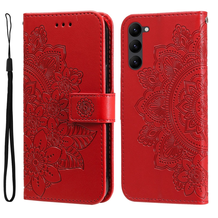 7-petal Flowers Embossing Leather Phone Case, For Samsung Galaxy S23 5G, For Samsung Galaxy S23+ 5G, For Samsung Galaxy S23 Ultra 5G