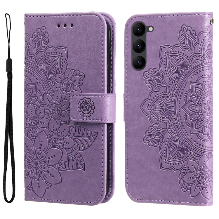 7-petal Flowers Embossing Leather Phone Case, For Samsung Galaxy S23 5G, For Samsung Galaxy S23+ 5G, For Samsung Galaxy S23 Ultra 5G