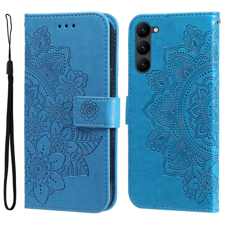 7-petal Flowers Embossing Leather Phone Case, For Samsung Galaxy S23 5G, For Samsung Galaxy S23+ 5G, For Samsung Galaxy S23 Ultra 5G