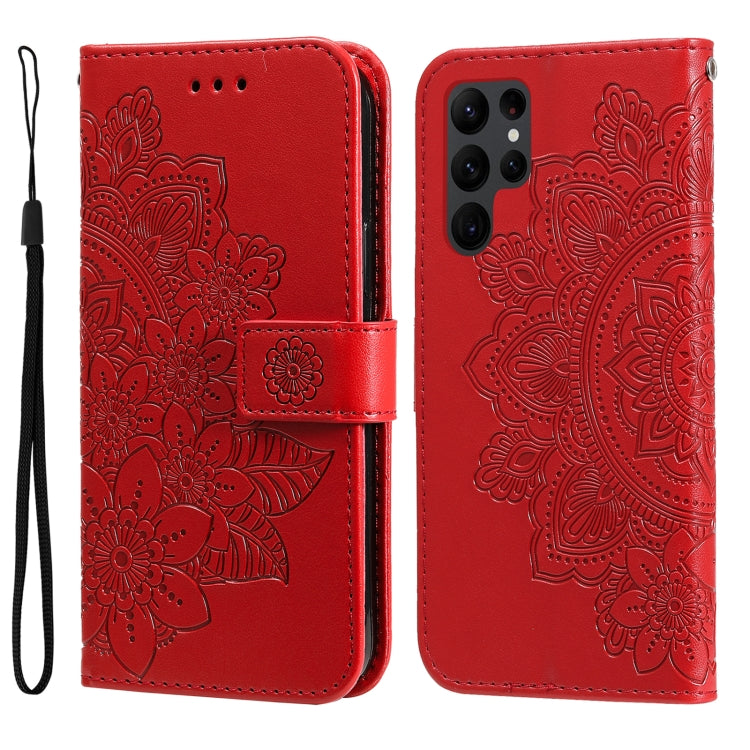 7-petal Flowers Embossing Leather Phone Case, For Samsung Galaxy S23 5G, For Samsung Galaxy S23+ 5G, For Samsung Galaxy S23 Ultra 5G