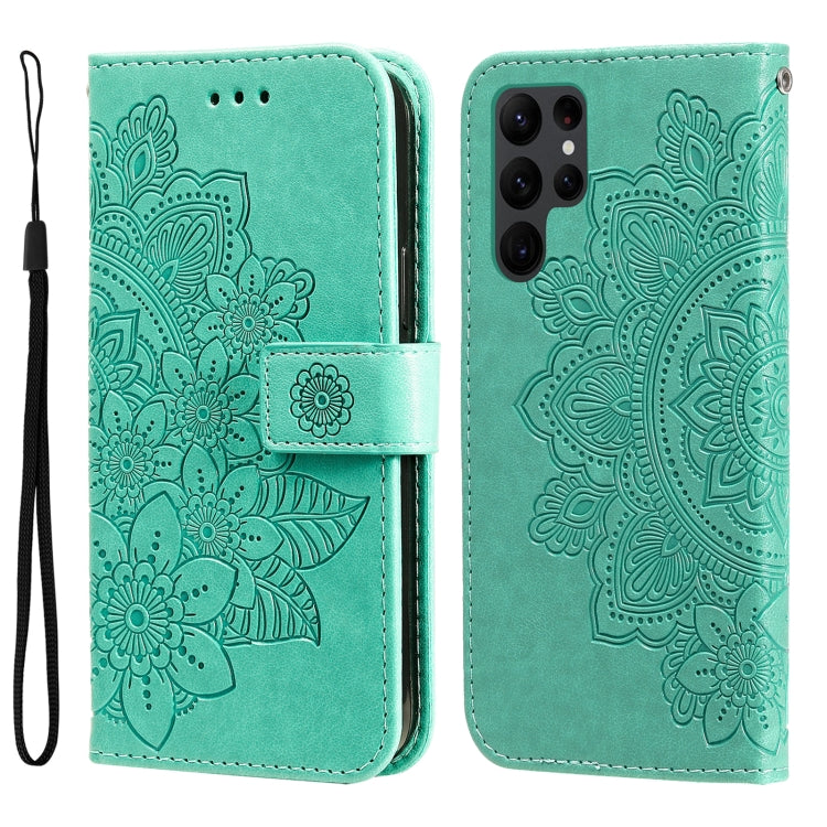7-petal Flowers Embossing Leather Phone Case, For Samsung Galaxy S23 5G, For Samsung Galaxy S23+ 5G, For Samsung Galaxy S23 Ultra 5G