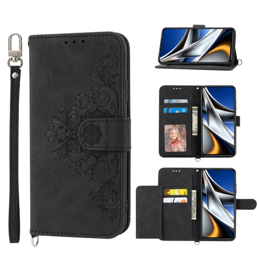 Skin-feel Flowers Embossed Wallet Leather Phone Case, For Xiaomi Poco X4 Pro 5G Global, For Xiaomi Redmi Note 10 4G/Note 10S 4G, For Xiaomi Redmi Note 10 Pro, For Xiaomi Redmi Note 11T Pro/Note 11T Pro+ 5G