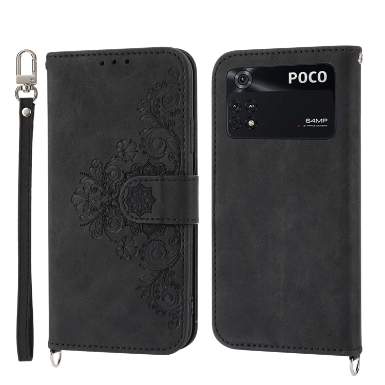 Skin-feel Flowers Embossed Wallet Leather Phone Case, For Xiaomi Poco X4 Pro 5G Global, For Xiaomi Redmi Note 10 4G/Note 10S 4G, For Xiaomi Redmi Note 10 Pro, For Xiaomi Redmi Note 11T Pro/Note 11T Pro+ 5G                                               ...