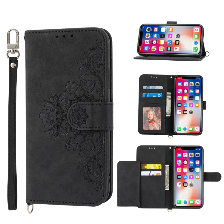 Skin-feel Flowers Embossed Wallet Leather Phone Case, For Samsung Galaxy A22 5G JP Version, For Samsung Galaxy A22 4G, For Samsung Galaxy A12 5G/M12, For Samsung Galaxy A14 5G, For Samsung Galaxy A22 5G/A22s/F42 5G