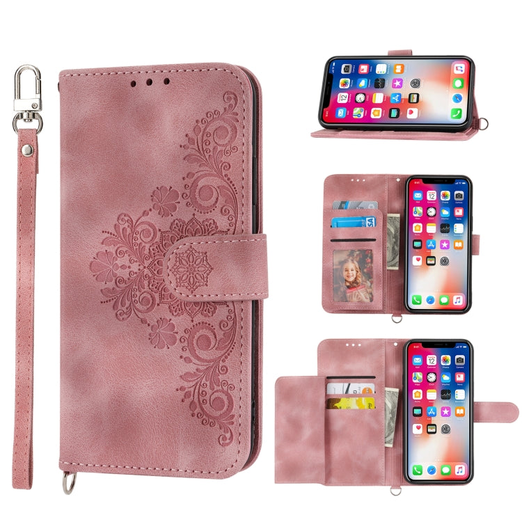 Skin-feel Flowers Embossed Wallet Leather Phone Case, For Samsung Galaxy A22 5G JP Version, For Samsung Galaxy A22 4G, For Samsung Galaxy A12 5G/M12, For Samsung Galaxy A14 5G, For Samsung Galaxy A22 5G/A22s/F42 5G