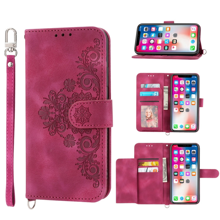 Skin-feel Flowers Embossed Wallet Leather Phone Case, For Samsung Galaxy A22 5G JP Version, For Samsung Galaxy A22 4G, For Samsung Galaxy A12 5G/M12, For Samsung Galaxy A14 5G, For Samsung Galaxy A22 5G/A22s/F42 5G