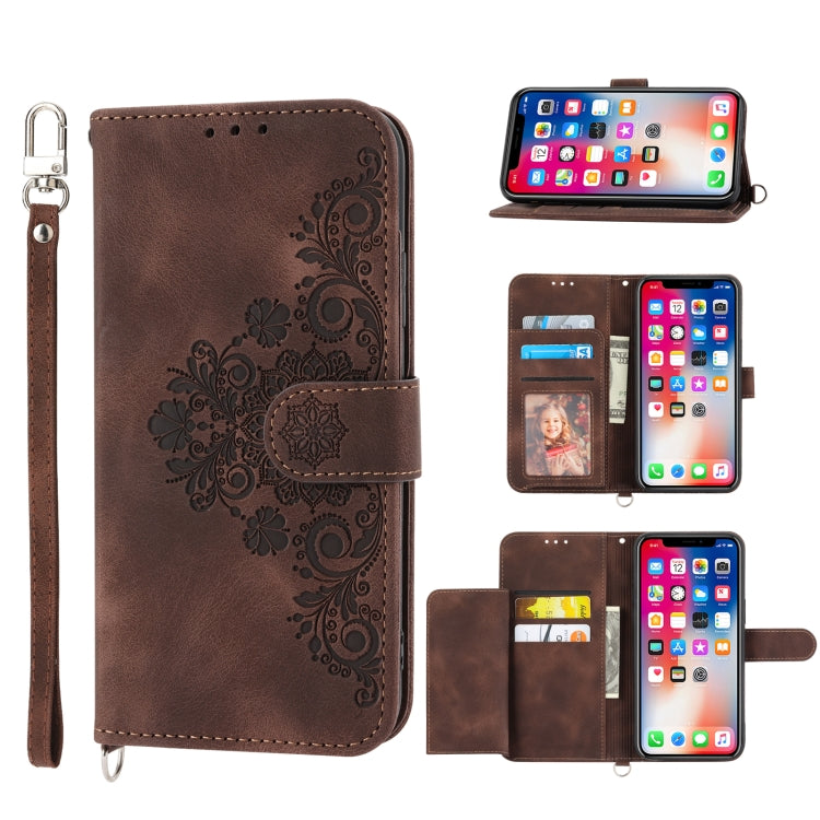 Skin-feel Flowers Embossed Wallet Leather Phone Case, For Samsung Galaxy A22 5G JP Version, For Samsung Galaxy A22 4G, For Samsung Galaxy A12 5G/M12, For Samsung Galaxy A14 5G, For Samsung Galaxy A22 5G/A22s/F42 5G