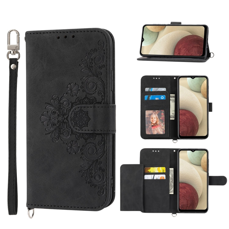 Skin-feel Flowers Embossed Wallet Leather Phone Case, For Samsung Galaxy A22 5G JP Version, For Samsung Galaxy A22 4G, For Samsung Galaxy A12 5G/M12, For Samsung Galaxy A14 5G, For Samsung Galaxy A22 5G/A22s/F42 5G