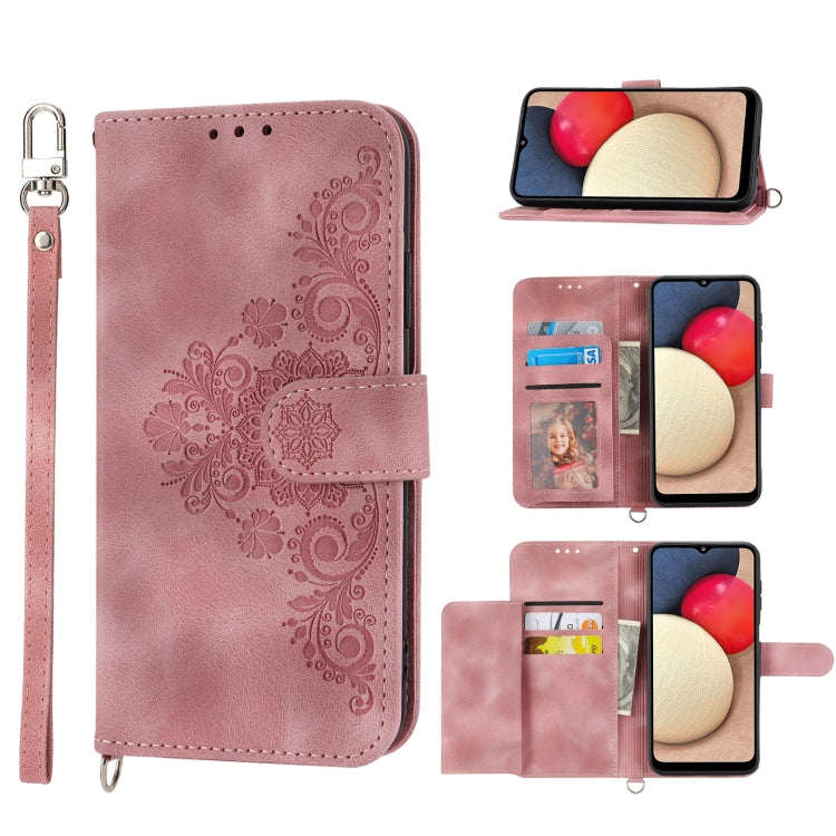 Skin-feel Flowers Embossed Wallet Leather Phone Case, For Samsung Galaxy A22 5G JP Version, For Samsung Galaxy A22 4G, For Samsung Galaxy A12 5G/M12, For Samsung Galaxy A14 5G, For Samsung Galaxy A22 5G/A22s/F42 5G