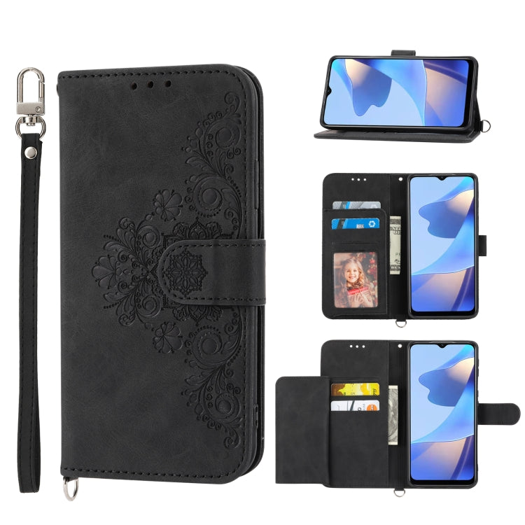 Skin-feel Flowers Embossed Wallet Leather Phone Case, For Samsung Galaxy A22 5G JP Version, For Samsung Galaxy A22 4G, For Samsung Galaxy A12 5G/M12, For Samsung Galaxy A14 5G, For Samsung Galaxy A22 5G/A22s/F42 5G