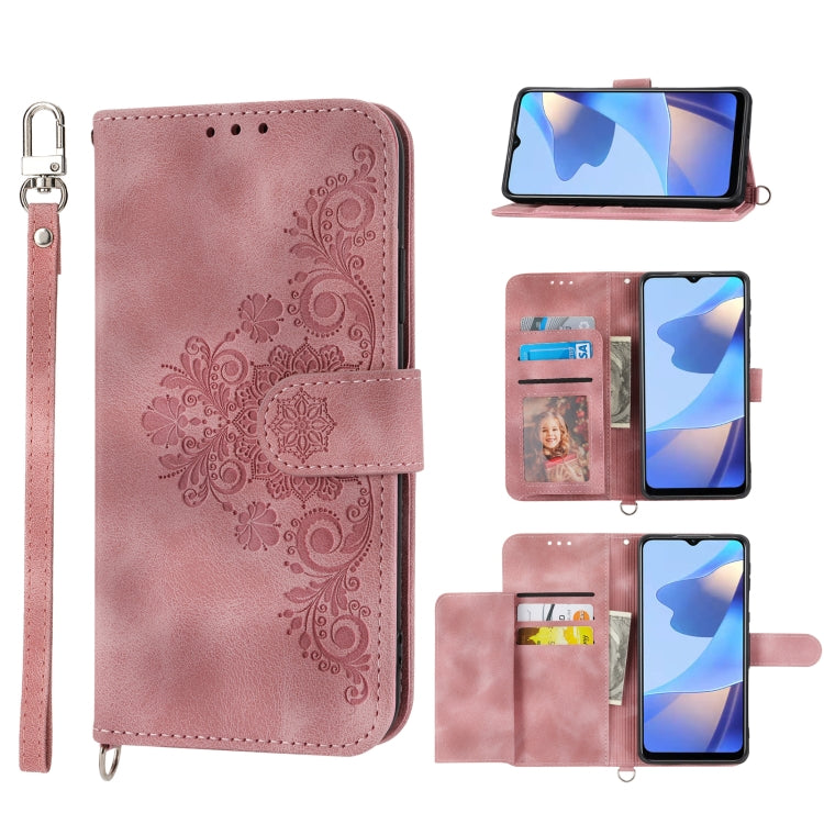 Skin-feel Flowers Embossed Wallet Leather Phone Case, For Samsung Galaxy A22 5G JP Version, For Samsung Galaxy A22 4G, For Samsung Galaxy A12 5G/M12, For Samsung Galaxy A14 5G, For Samsung Galaxy A22 5G/A22s/F42 5G
