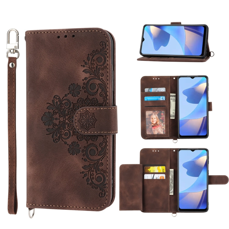 Skin-feel Flowers Embossed Wallet Leather Phone Case, For Samsung Galaxy A22 5G JP Version, For Samsung Galaxy A22 4G, For Samsung Galaxy A12 5G/M12, For Samsung Galaxy A14 5G, For Samsung Galaxy A22 5G/A22s/F42 5G