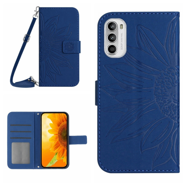 Skin Feel Sun Flower Pattern Flip Leather Phone Case with Lanyard, For Motorola Moto G82 5G/G52 4G/G71S, For Motorola Moto G100, For Motorola Moto G200 5G