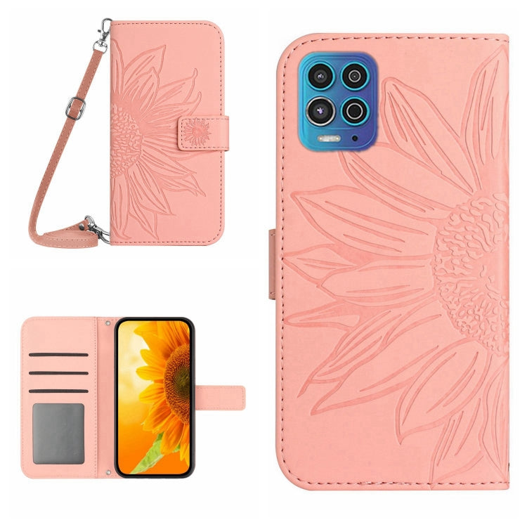 Skin Feel Sun Flower Pattern Flip Leather Phone Case with Lanyard, For Motorola Moto G82 5G/G52 4G/G71S, For Motorola Moto G100, For Motorola Moto G200 5G