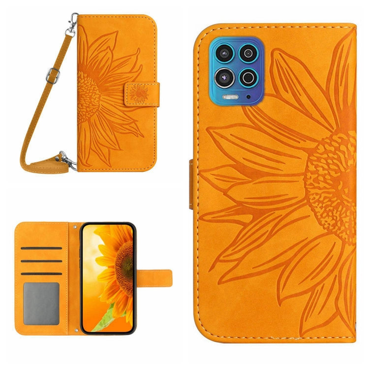 Skin Feel Sun Flower Pattern Flip Leather Phone Case with Lanyard, For Motorola Moto G82 5G/G52 4G/G71S, For Motorola Moto G100, For Motorola Moto G200 5G
