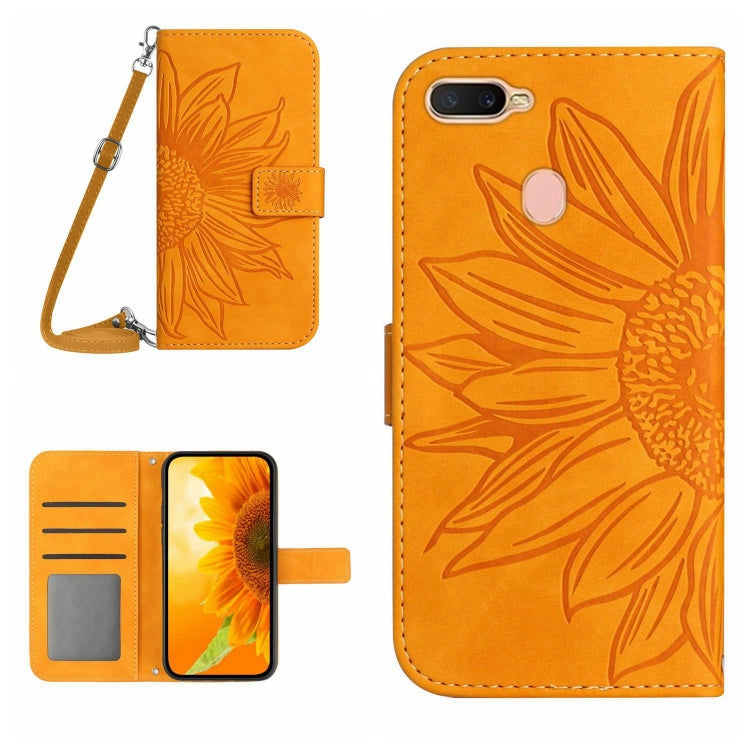 Skin Feel Sun Flower Pattern Flip Leather Phone Case with Lanyard, For OPPO A7/A12, For OPPO A8/A31, For OPPO A9 2020/A5 2020, For OPPO A15/A15S